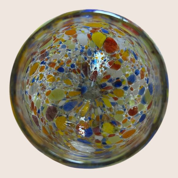 🎊 CONFETTI HAND BLOWN MEXICAN COGNAC BRANDY RECYCLED GLASS ARTISAN 5" NO CHIPS - Picture 3 of 4